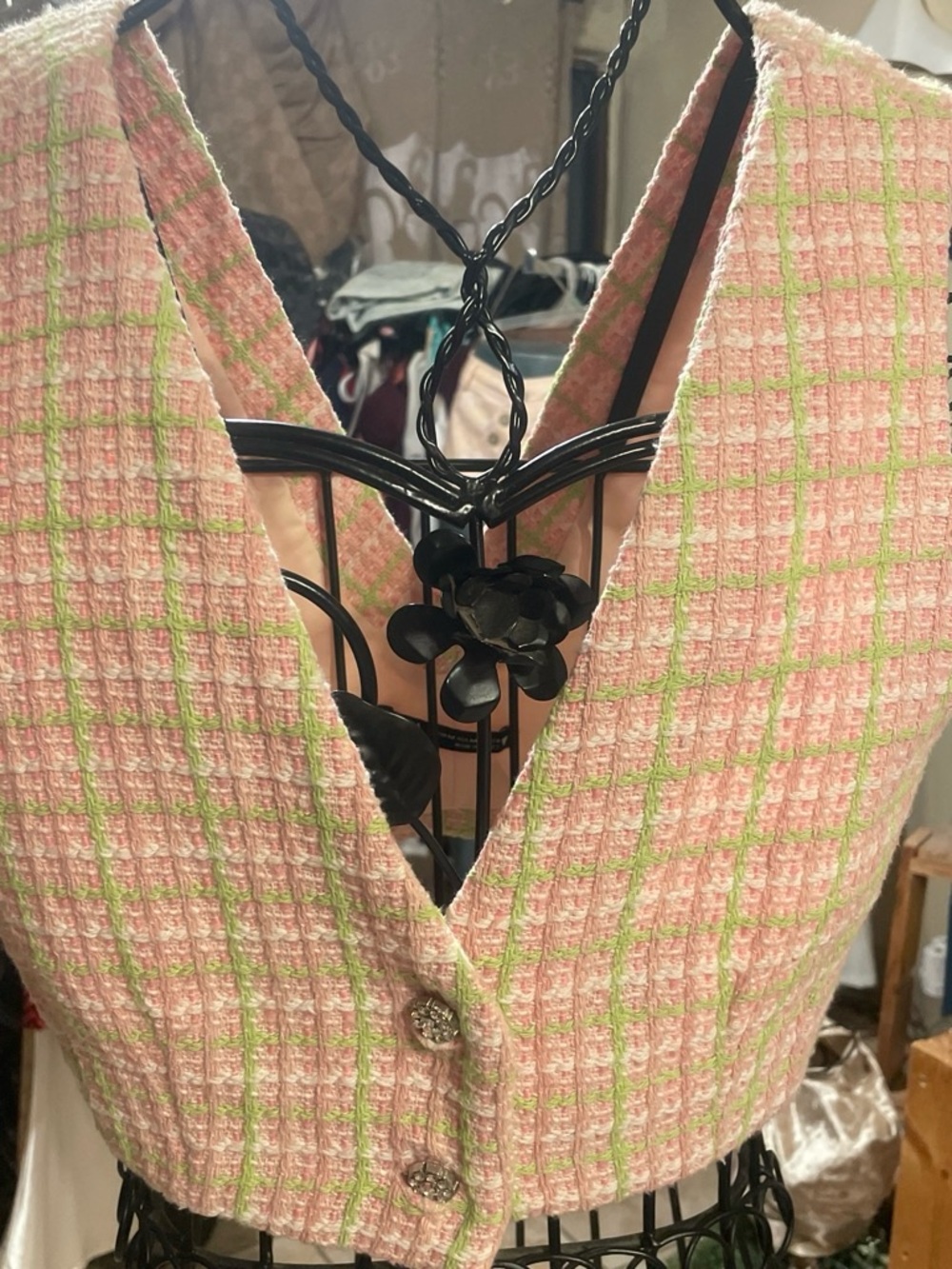 Zara Pink and Light Green Tweed Vest
